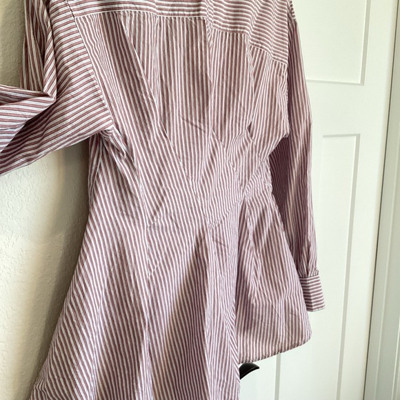 Anthropologie Long-Sleeve Waisted Button-Down Shirt Striped NEW Red Pattern - Picture 11 of 15